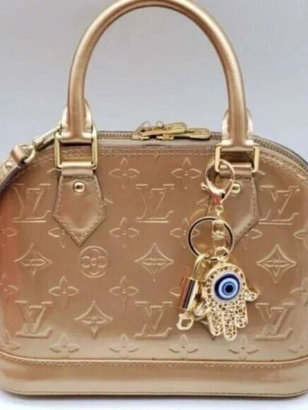 LV Authentic Gold Padlock 🔒 Key Set w/ Unbranded Evil Eye Keychain Charm - Picture 6 of 6